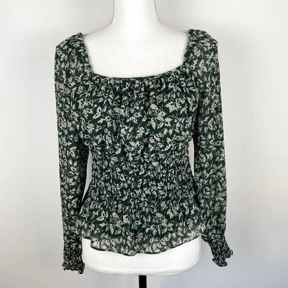 Madewell Floral Georgette Top in Forest Leaves - Picture 5 of 14